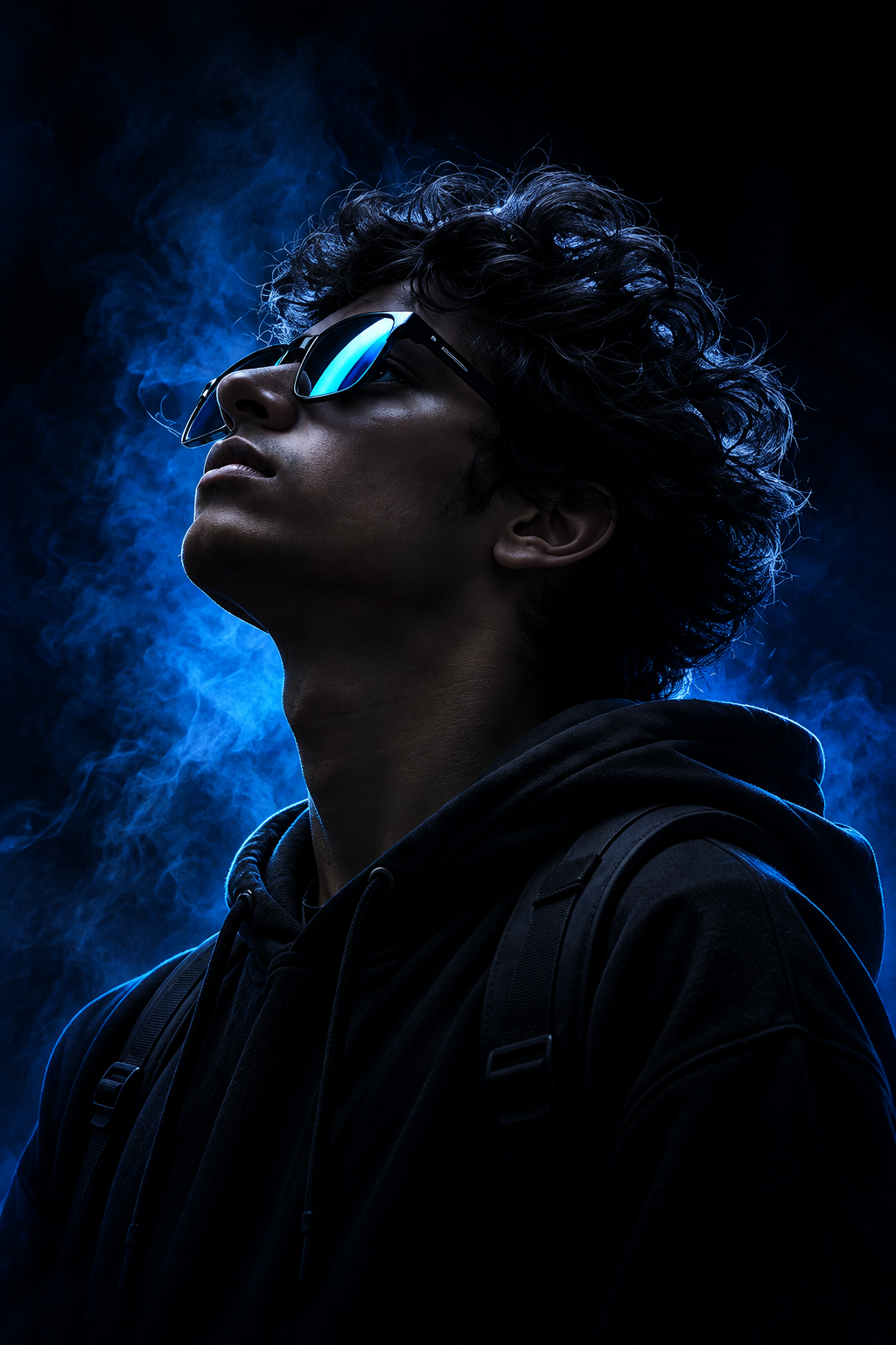 Temporary futuristic blue-lit portrait